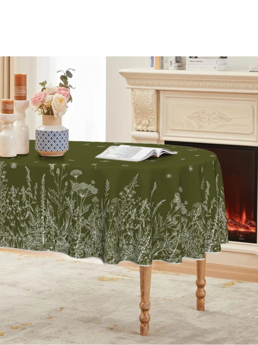 WildflowerTablecloth 100% Polyester Oval 60x84” GREEN